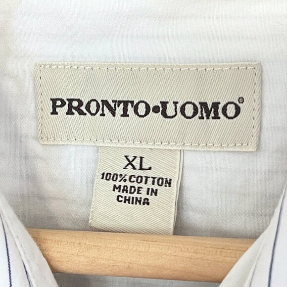 Pronto-Uomo Hand Stitched Shirt Mens Size XL Blue Stripe Button Down Cotton - Picture 9 of 12